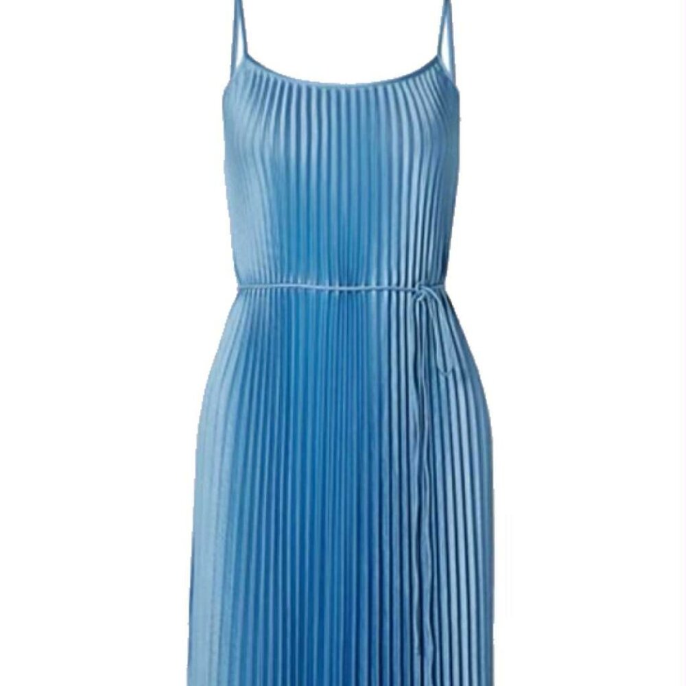 Sam Edelman Cami Accordion Pleated Midi Dress -Waist Tie-Teal - Small